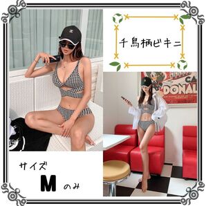 水着 ビキニ水着 レディース 千鳥柄 夏 体型カバー 韓国風 リボン プール 海