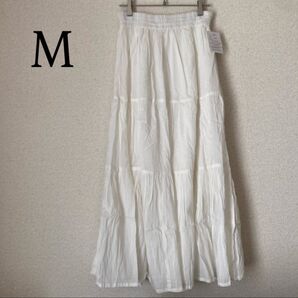 ロングスカート ティアードスカート ウエストゴム 綿100 コットン ワッシャー マキシ丈 ロング スカート