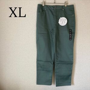 ひんやり 速乾 綿サテン カラーパンツ XL ストレッチ 美脚 グリーン系 パンツ ゴルフウェア ボトムス