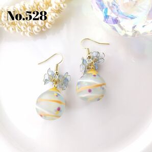 No.528 ブルーフラワー&水風船 ピアス イヤリング