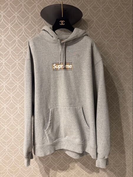 Supreme Burberry Box Logo Hooded Sweatshirt グレー