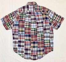 【90s】TOMMY HILFIGER トミーヒルフィガー パッチワーク半袖シャツ S チェック 総柄 フラッグロゴ 半袖 ボタンダウン コットン 正規品_画像2