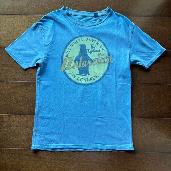 ヴィンテージ 南極 Tシャツ 140 150 160 L ブルー 水色 ペンギン 古着 プリント