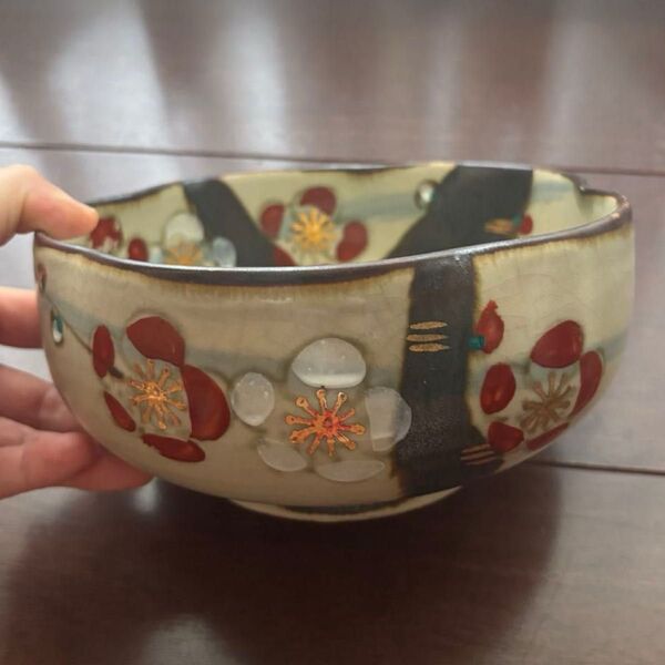 紅梅 白梅 梅 金 大鉢 煮物鉢 器 食器 鉢 陶磁器 正月 ひな祭り 梅の節句 骨董