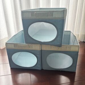 イケア IKEA ボックス 収納 子供部屋 水色 ブルー 引き出し おもちゃ箱 インテリア ボーダー