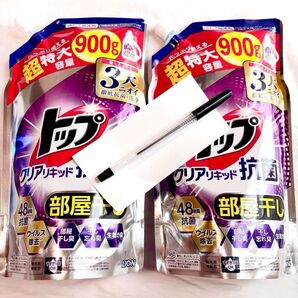 ボールペン残りわずか トップ クリアリキッド抗菌 部屋干し 洗濯洗剤 つめかえ900g 2個 ボールペン
