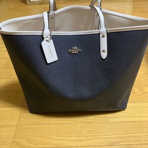 coach リバーシブル トートバック ネイビー×ホワイト A4可 肩掛け 大容量