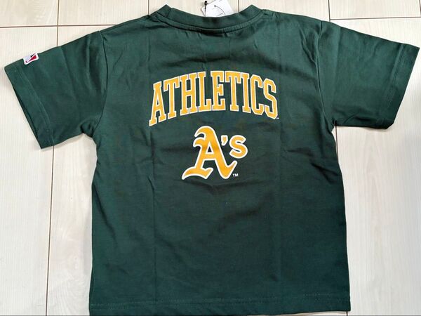 新品 130cm MLB アスレチックス 半袖Tシャツ グリーン②