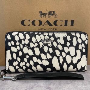 新品 COACH 長財布 コーチ レディース メンズ アニマルプリント ブラック ホワイト モノトーン