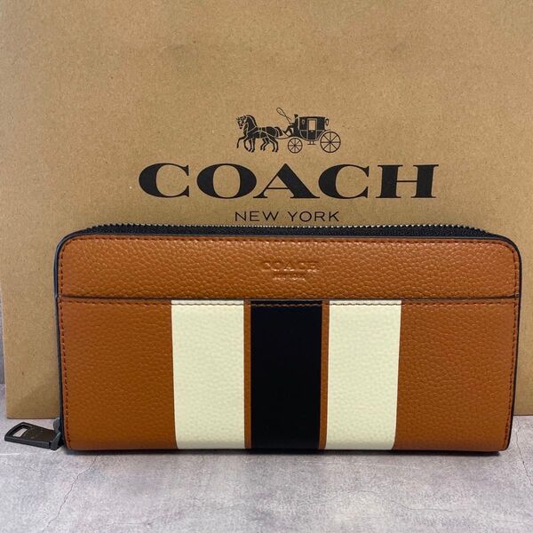 新品 COACH 長財布 コーチ 長財布 レディース メンズ ブラウン ブラック ホワイト ライン