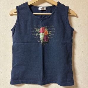 ANNE LOUP ネイビー タンクトップ 花柄 Mサイズ 紺色 ノースリーブ カットソー カットソー クルーネック Tシャツ