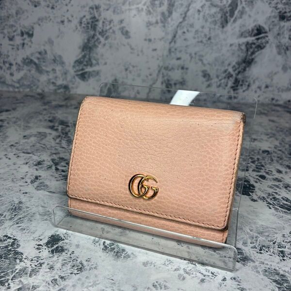 GUCCI グッチ GGマーモント レザー 三つ折り財布 ブラック 二つ折り財布 財布 ダブルG コンパクト