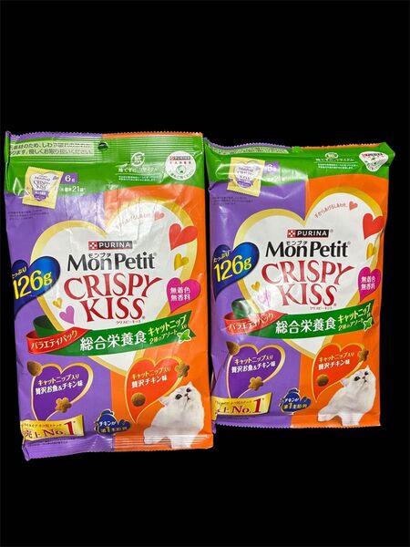 モンプチ クリスピーキッス バラエティパック 総合栄養食キャットニップ入り 2種のアソート 126g(6g×21袋)×2個