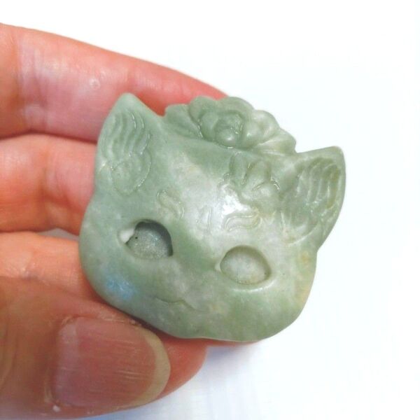 天然石サーペンティン猫パーツ
