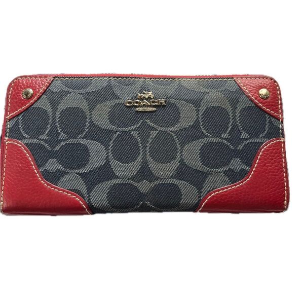 COACH 長財布 デニム×レッド