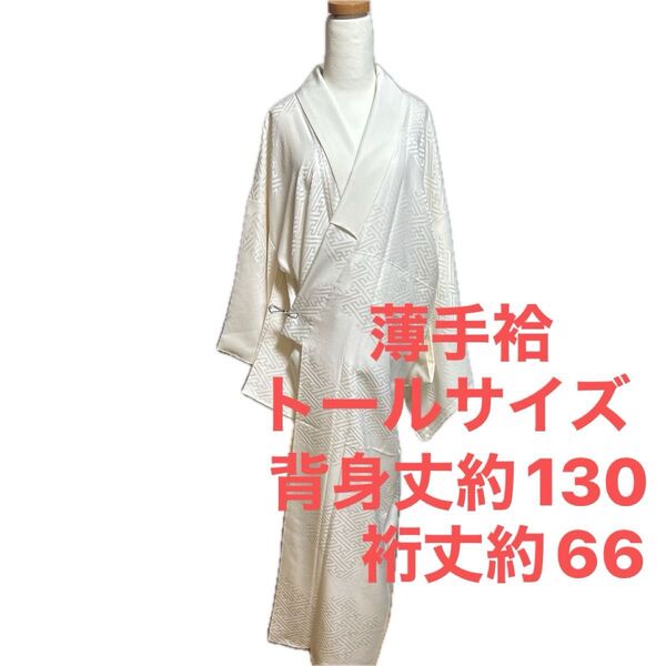 トールサイズ 正絹 袷 無双袖 広衿 手縫い 背身丈約130cm 裄丈約66cm 長襦袢