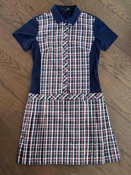 23区ゴルフ ワンピース ネイビー チェック柄 S〜M 23区スポーツ ゴルフウェア 半袖ワンピース シャツワンピース GOLF