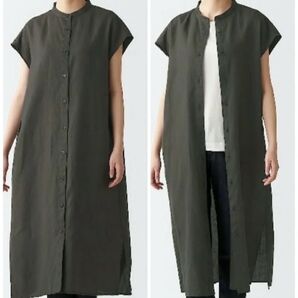 無印 洗いざらしフレンチリネンワンピース グレー