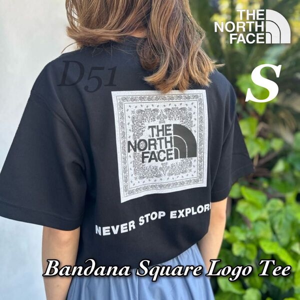 【S】新品★The North Face★ノースフェイス★バンダナスクエアロゴ★ブラック★半袖Tシャツ NT32349 32446
