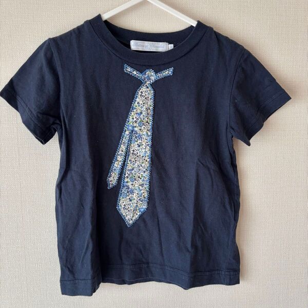 Tartine et ChocolatのネイビーTシャツ ネクタイ 花柄
