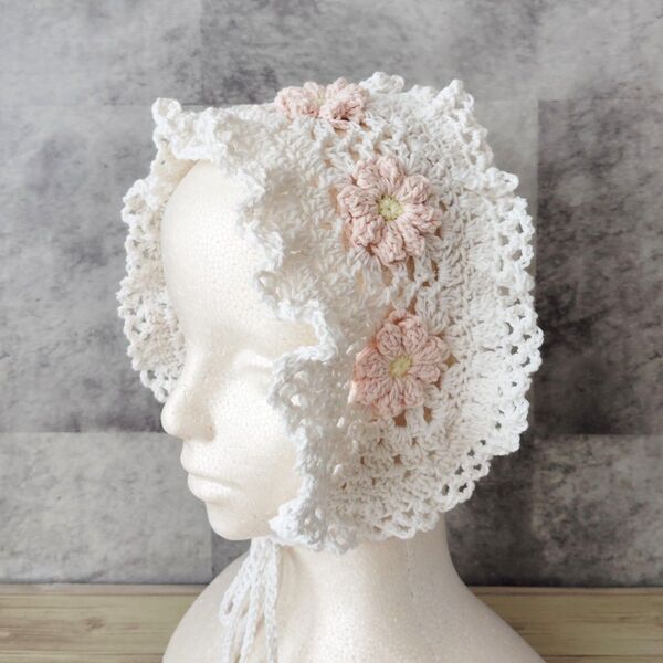 ヘッドドレス レース 編み物 クロシェ バブーシュカ ヘアアクセサリー ヘアバンド シロ かわいい 日除け カチューシャ