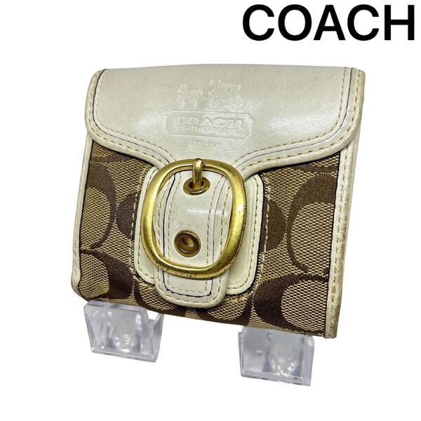【COACH】 コーチ シグネチャー 二つ折り 財布 レザー キャンバス ウォレット ブラウン系 ブルー系