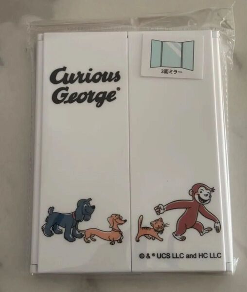 おさるのジョージ 三面ミラー 折りたたみ鏡 ホワイト 白 新品