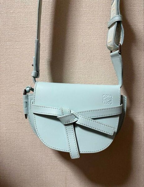 LOEWE ロエベ ゲートデュアル ミニバッグ ショルダーバッグ ライトブルー 斜め掛け レザー