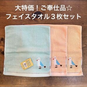 大特価②ご奉仕品【新品】ジャガード織 鳥 バード フェイスタオル 2枚セット