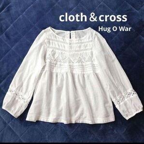 極美品 cloth&cross クロスアンドクロス 日本製 Hug O War ピンタックブラウス レース コットン プルオーバー