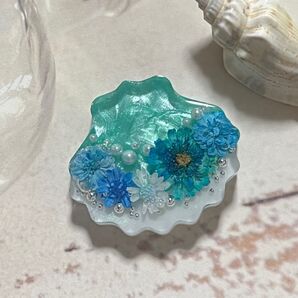 貝殻-1 ハンドメイド レジン ヘアゴム ブローチ ポニーフック キーホルダー