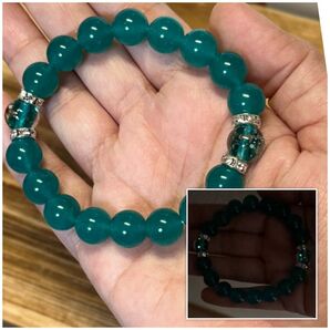 NEW!暗闇で光るブレスレットブルーグリーンカルセドニー/マラカイトカルセドニーSALE¥1050
