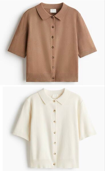 【新品タグ付き】H&M 襟付きカーディガン 半袖 ベージュ クリーム 2点セット Lサイズ
