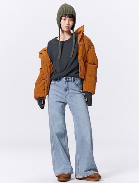 【美品】GU ジーユー ミドルライズワイドジーンズ ブルー Mサイズ【裾上げ済】