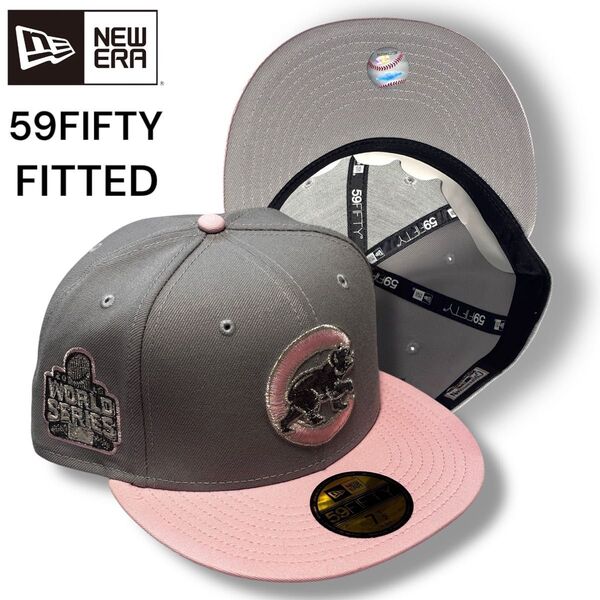 海外限定 NEW ERA シカゴ カブス グレー ピンク 7 1/2 キャップ ニューエラ 新品 59FIFTY CUBS MLB