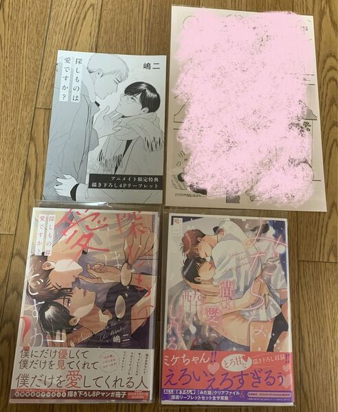 嶋二『探しものは愛ですか?』『みだらな猫は愛に酔いしれる』アニメイト4Pリーフレット ホーリンラブブックス限定描き下ろしペーパー