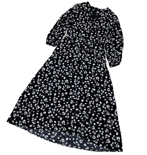 ミラオーウェン 花柄カシュクールロングテールワンピース Vネック Sサイズ