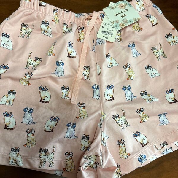 ユニクロ ポールアンドジョー ラウンジショートパンツ キャット柄 ピンク M 新品 猫 ネコ ポール&ジョー