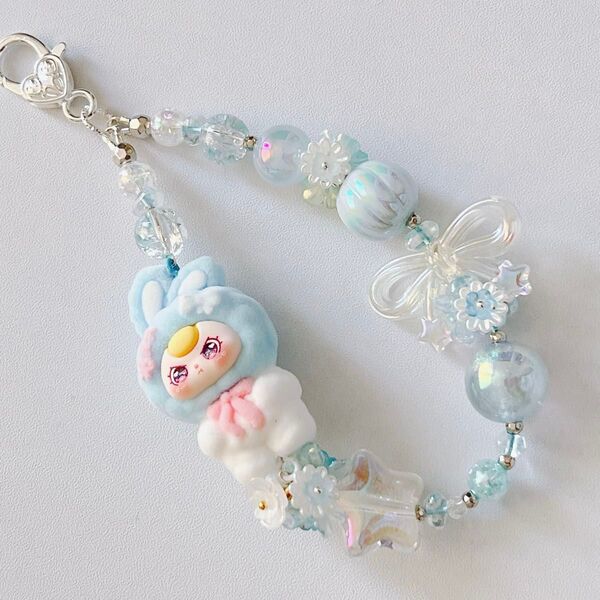 babythree ビーズストラップ キーホルダー お花 ベビスリ
