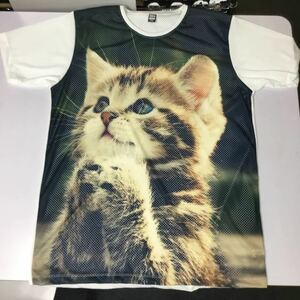 かわいいネコ柄Tシャツ　XXLサイズ　お願いニャンコ　お祈り猫　DBR4D