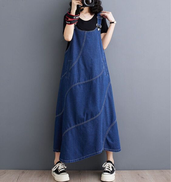 デニム ジャンバースカート ロング丈 2XL