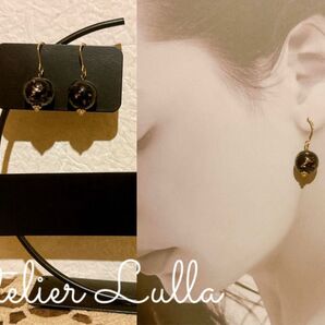 *30【金色(こんじき)の泪】ハンドメイド ピアス とんぼ玉 サージカルステンレス アレルギー対応