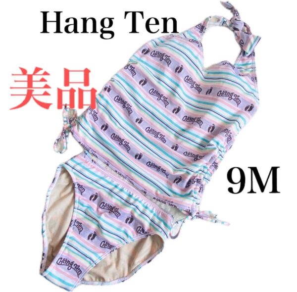 【美品】HANG TEN ハンテン ボーダー柄 ロゴ柄 タンキニ水着 スイムウェア セパレート水着 9M
