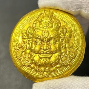 【チベット仏教・密教系】金色仏面護符(多聞天王・忿怒尊) お守り、金運、縁起物