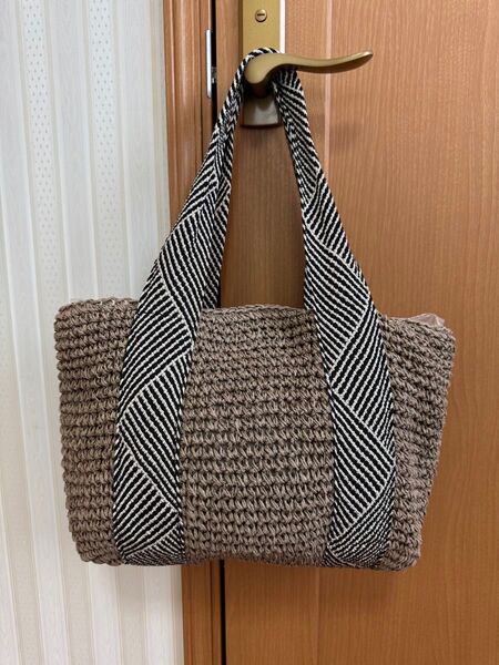 美品 しまむら 完売品 かごバッグ ブラウン シルバーラメ テープ トートバッグ