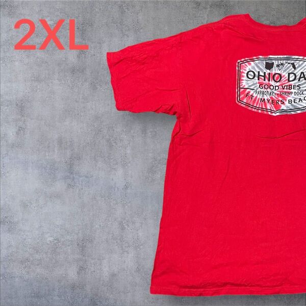 【US古着】レッド 2XL Tシャツ 半袖 レギュラー プリント メンズ レディース 大きいサイズ オーバーサイズ