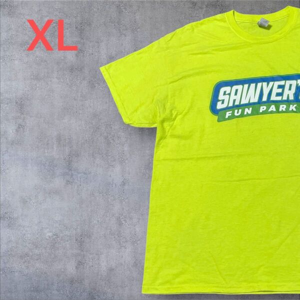 【US古着】イエロー XL Tシャツ 半袖 レギュラー プリント メンズ レディース 大きいサイズ オーバーサイズGILDAN