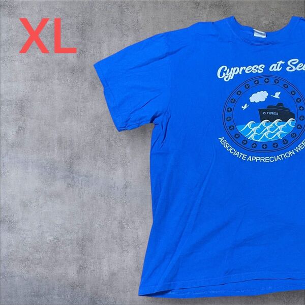 【US古着】ブルー XL Tシャツ 半袖 レギュラー プリント メンズ レディース 大きいサイズ オーバーサイズ