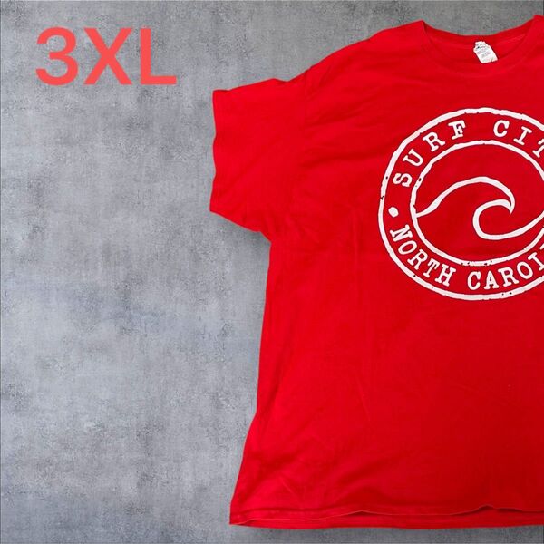 【US古着】レッド 3XL Tシャツ 半袖 レギュラー プリント メンズ レディース 大きいサイズ オーバーサイズGILDAN