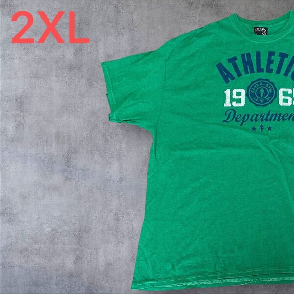 【US古着】グリーン 2XL Tシャツ 半袖 レギュラー プリント メンズ レディース 大きいサイズ オーバーサイズ